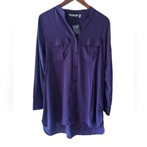 NWT Soft Surroundings Silk Button Down Blouse Organic Purple Size Medium